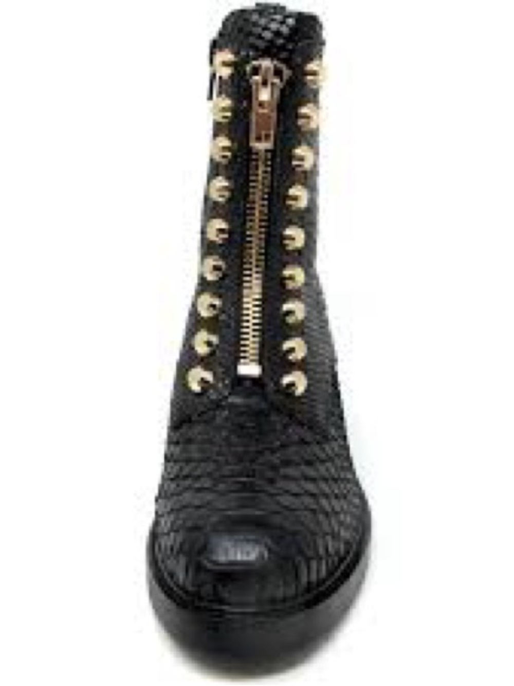 Jeffrey Campbell Black Textured Leather Ankle Boot with Gold Hardware